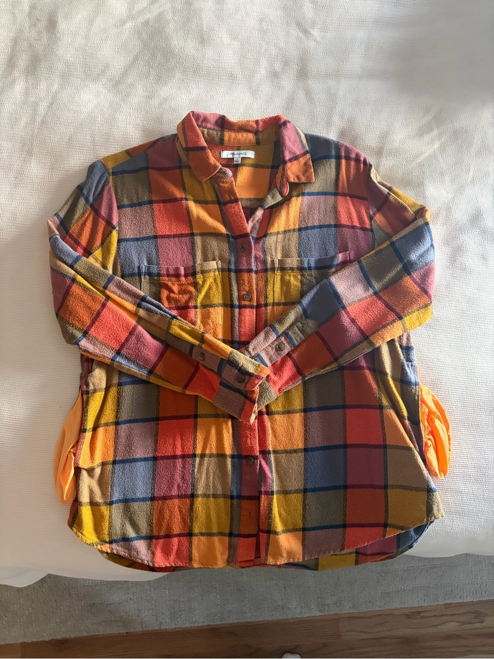Madewell Multicolor Plaid Button-Down Shirt — Orange, Red & Blue